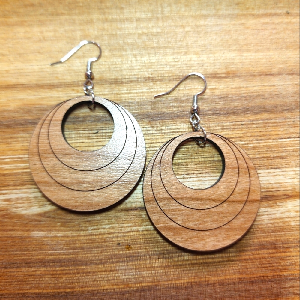 70's Style Round Wooden Earrings
